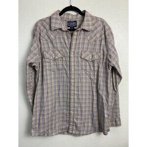 Gibson Mens Long Sleeve Pearl Snap Western rodeo Cowboy Plaid shirt Size Large